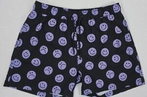 Forever 21 Mens XL Smiley Face Swim Trunks Black Purple Y2K Festival Beach